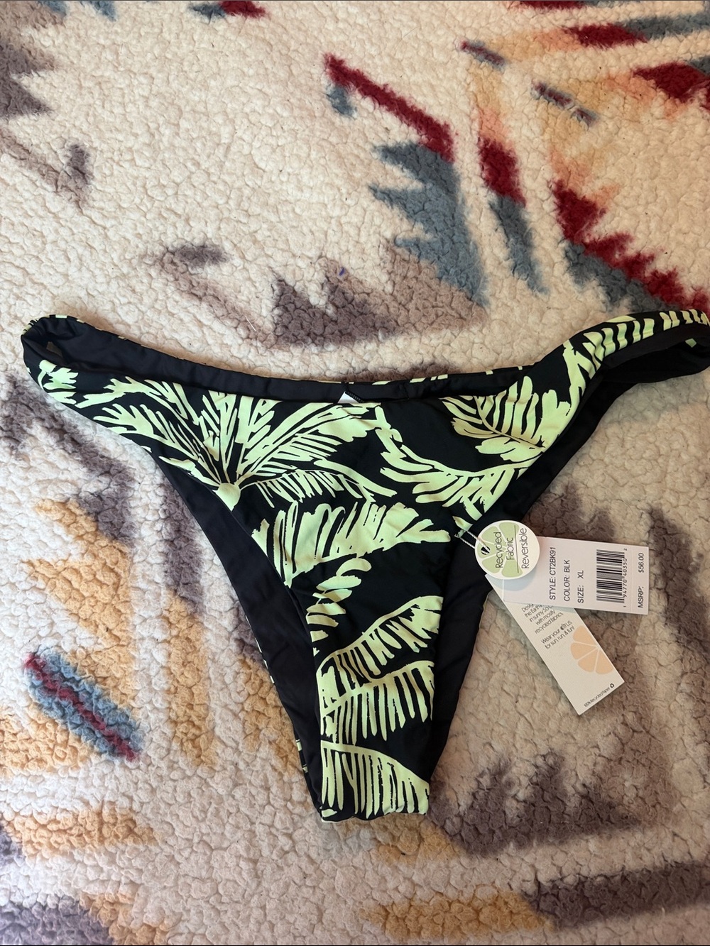 Citrus Black & Lime Leaf Reversible Print Bikini Bottom - Women Swim